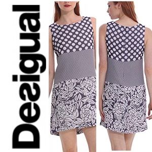 Desigual Am I Too Sexy Shift Dress 42/12‎ Blue White Sleeveless